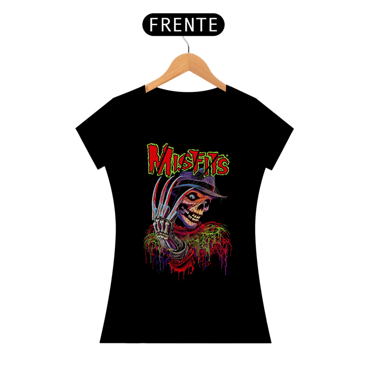 Nome do produto: Camiseta Feminina Misfits Freddy Krueger Estampa ROCK