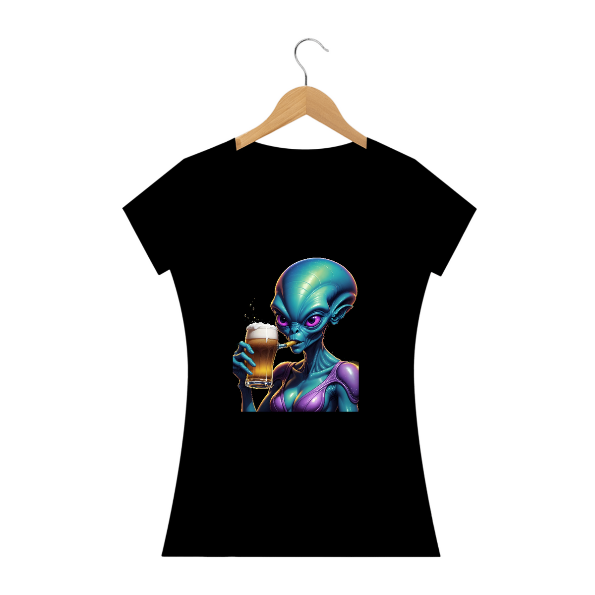 Nome do produto: Camiseta Alien Mulher  Bebendo Cerveja Space182