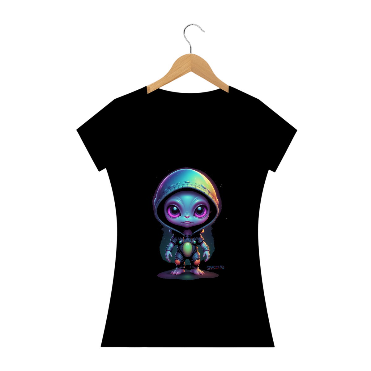 Nome do produto: Camiseta Space182 Quality Feminina Alien Com Capuz Sem Fundo