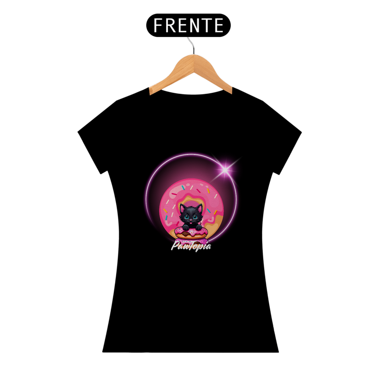 Nome do produto: Camiseta  Gato Foto com Donuts  Pawtopia Feminina