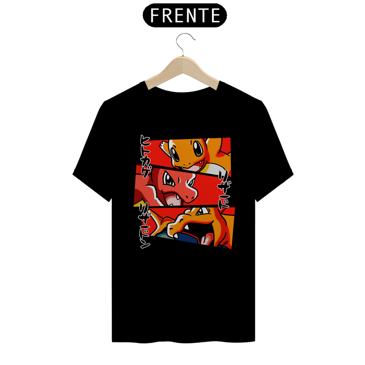 Nome do produto: Camiseta Pokemon (evolução charmander) - Preta