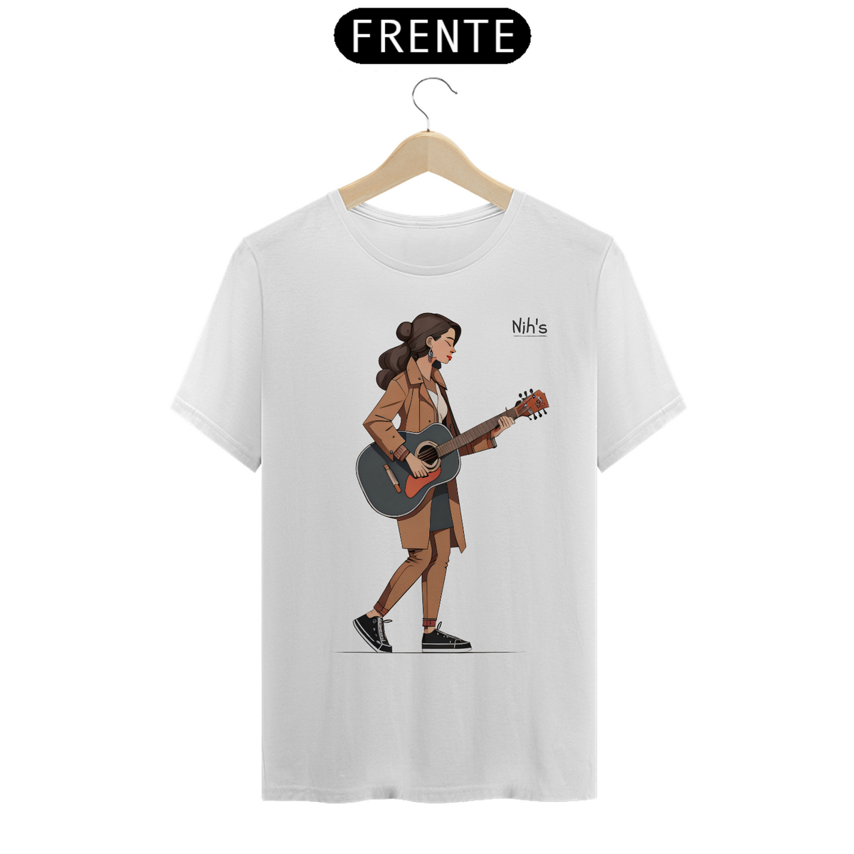 Nome do produto: Camisa Original Nih\'s - Girl Whit a Guitar (Logo Preta)