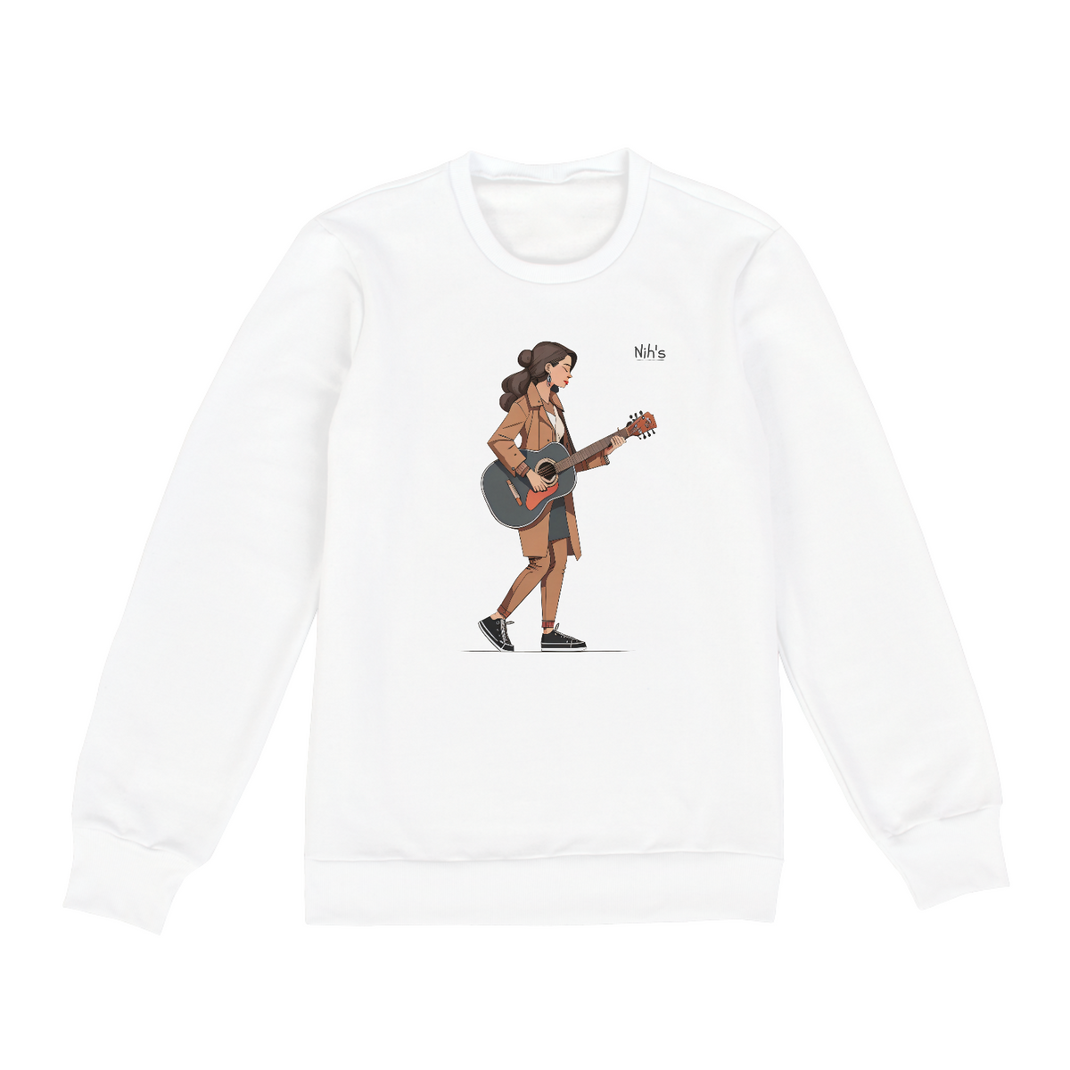 Nome do produto: Moletom Original Nih\'s - Girl With a Guitar (Logo Preta)