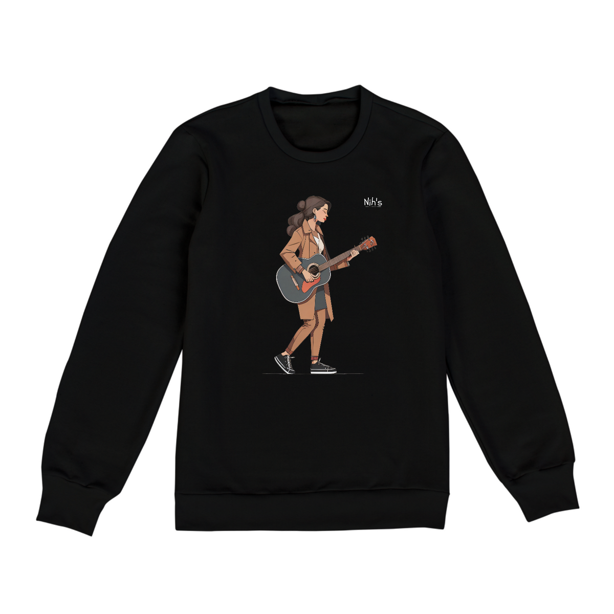 Nome do produto: Moletom Original Nih\'s - Girl With a Guitar (Logo Branca)