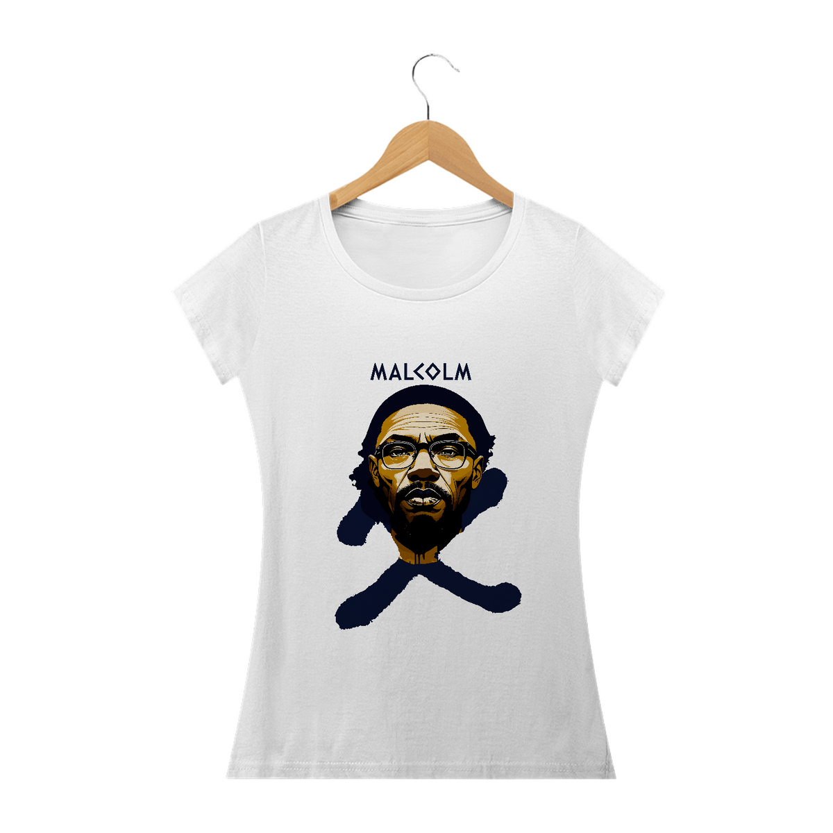 Nome do produto: Camiseta BabyLook Feminina - Malcolm X: Vanguardist X The Legacy of Malcolm