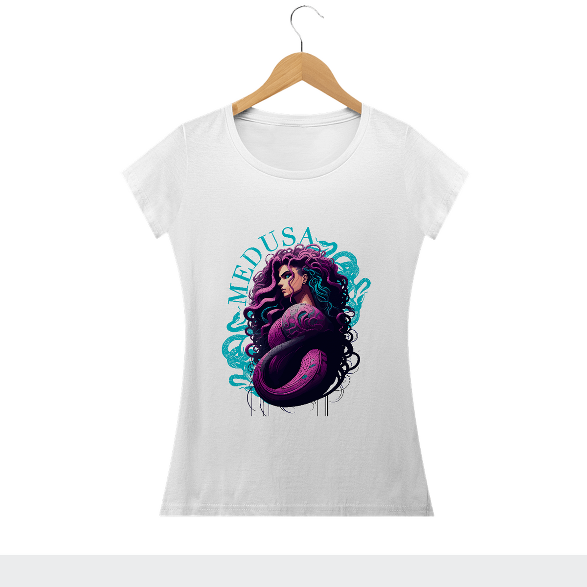 Nome do produto: Camiseta BabyLook Feminina - Serpentine Elegance The Determined and Enchanting Gaze of Medusa