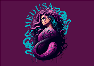 Poster Paisagem (Horizontal) - Serpentine Elegance The Determined and Enchanting Gaze of Medusa