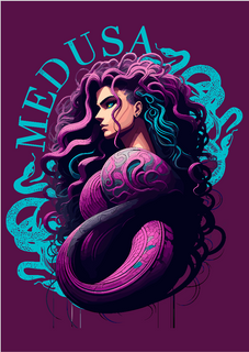 Poster Retrato (Vertical) - Serpentine Elegance The Determined and Enchanting Gaze of Medusa