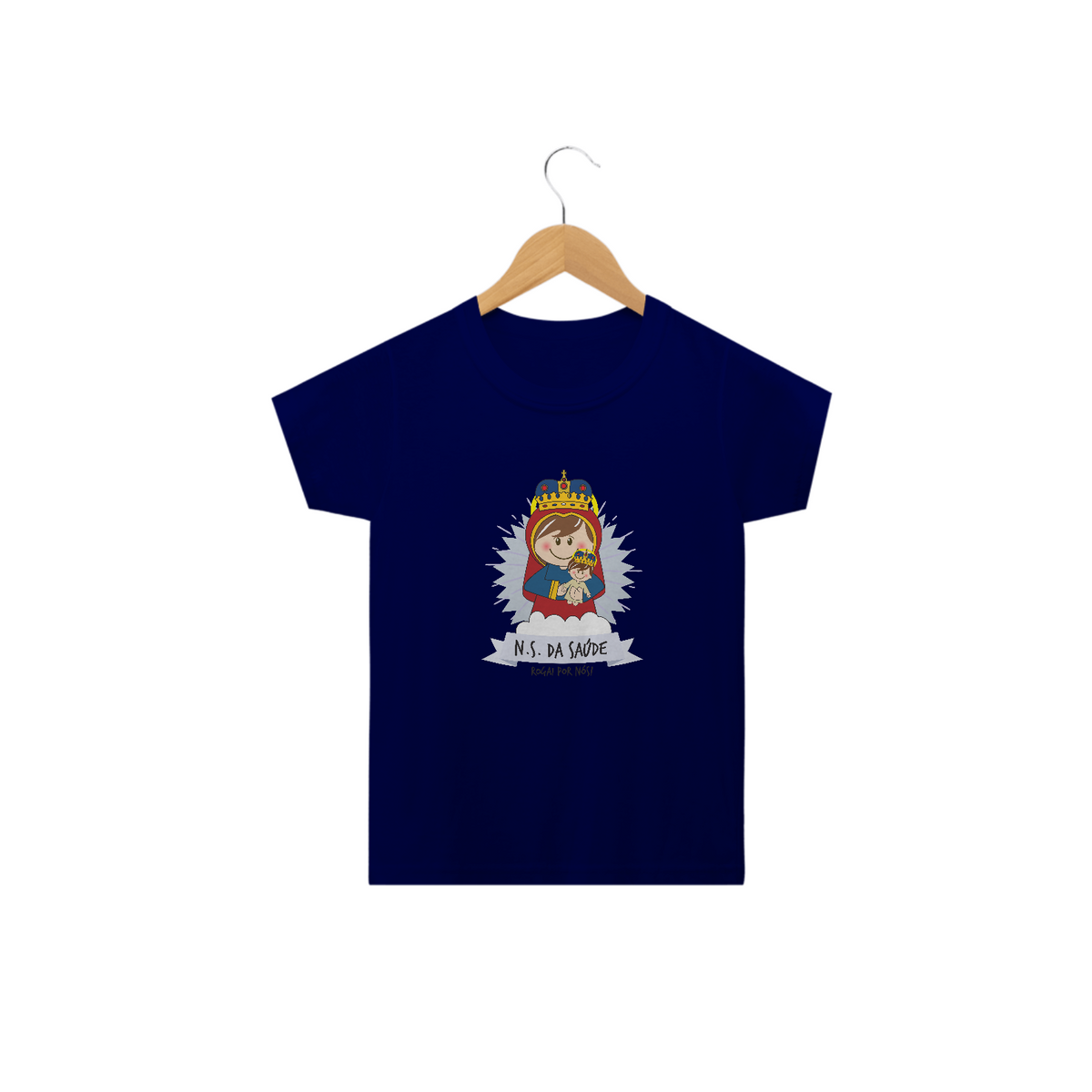 Nome do produto: Camiseta Infantil Coleção Santinhos N.S. da Saúde