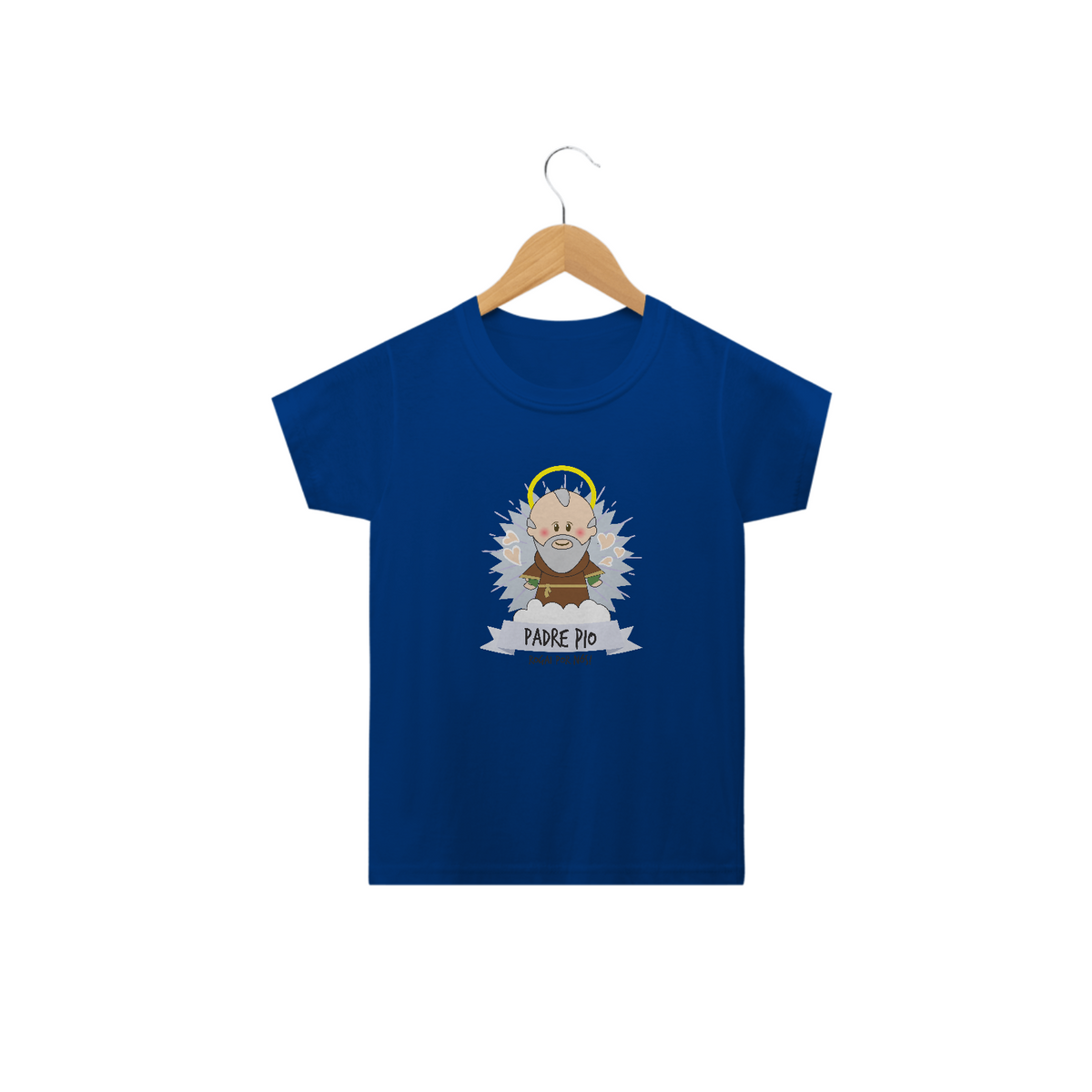 Nome do produto: Camiseta Infantil Coleção Santinhos Padre Pio