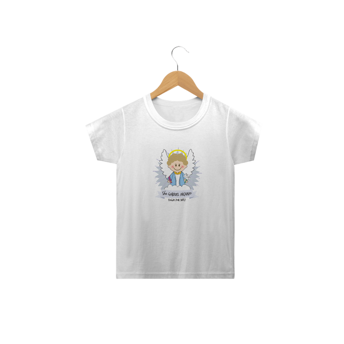 Nome do produto: Camiseta Infantil Coleção Santinhos São Gabriel Arcanjo