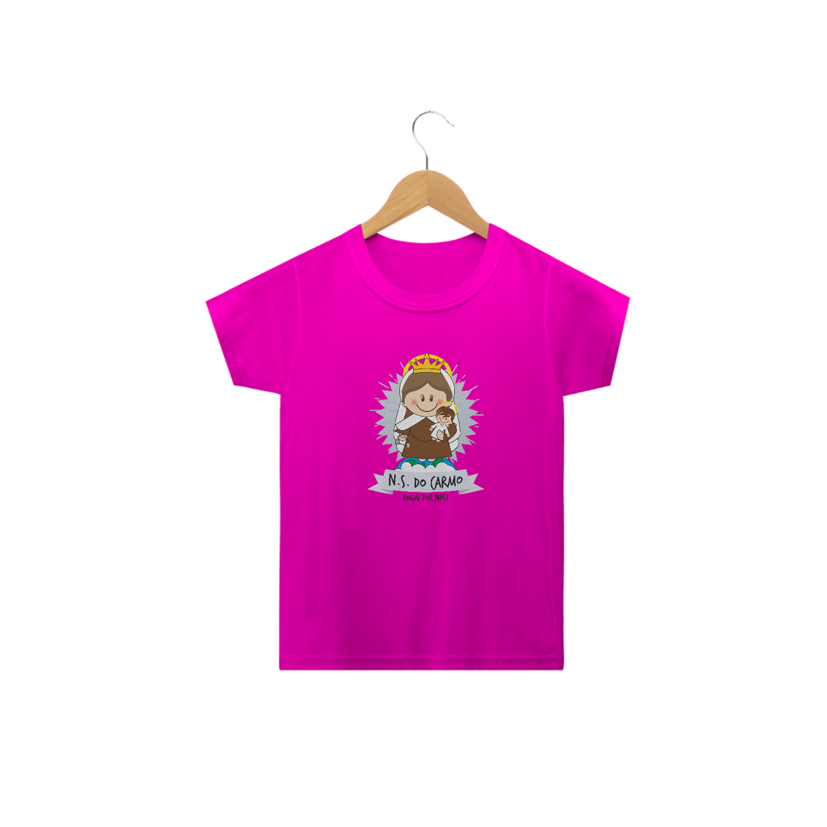 Nome do produto: Camiseta Infantil Coleção Santinhos N.S. do Carmo