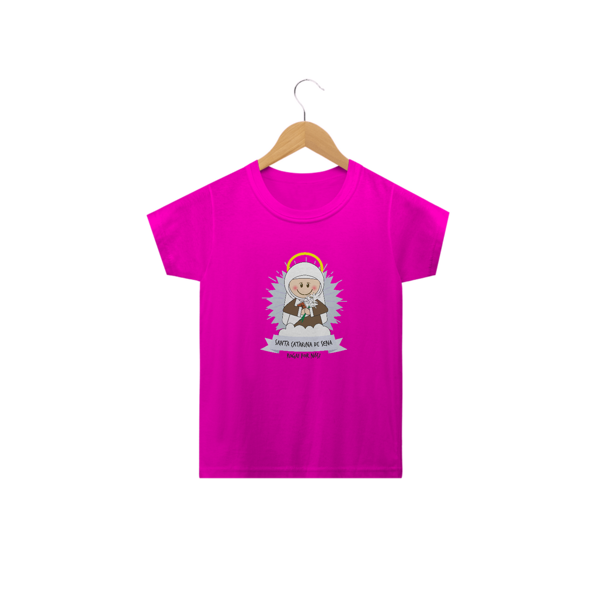 Nome do produto: Camiseta Infantil Coleção Santinhos Santa Catarina de Sena