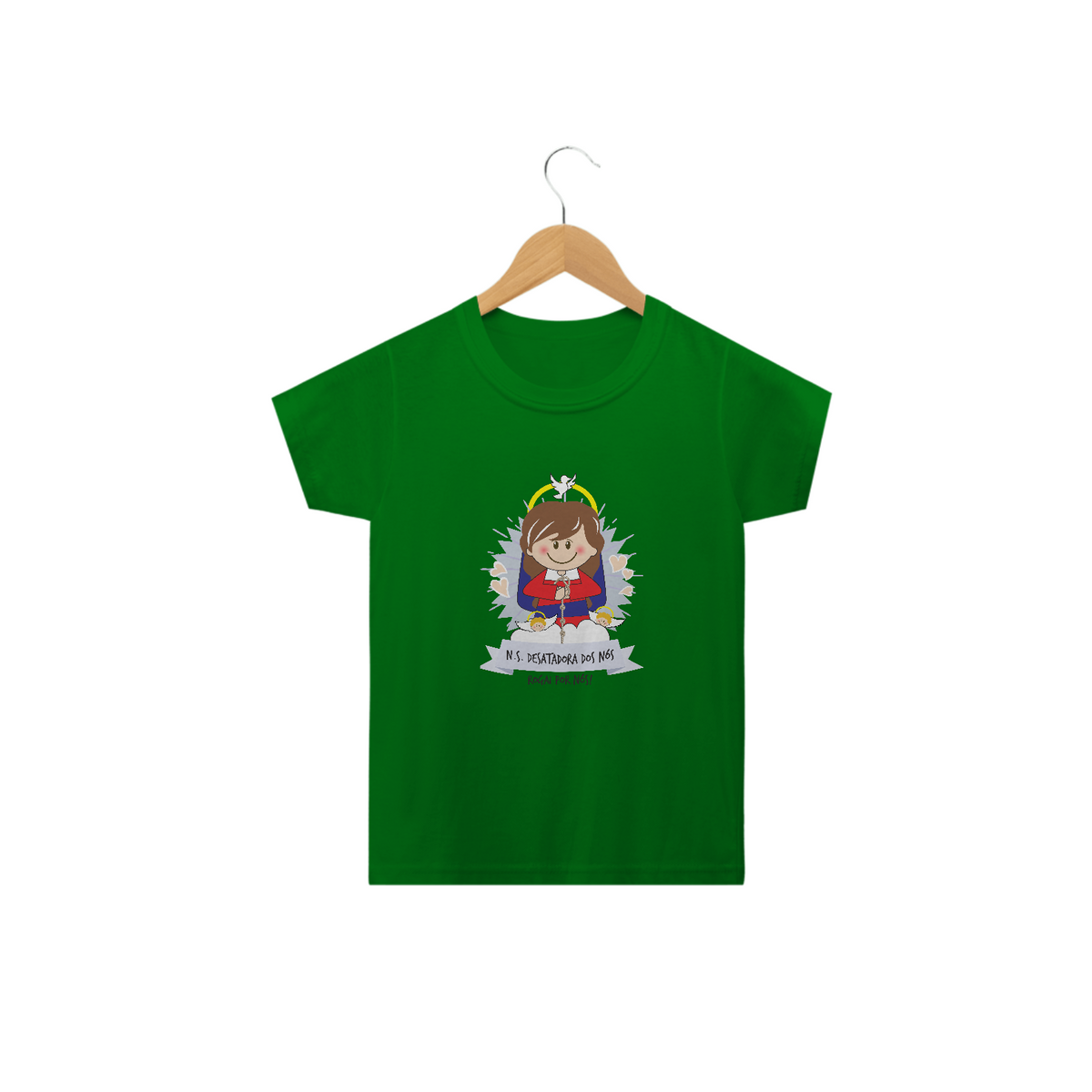 Nome do produto: Camiseta Infantil Coleção Santinhos N.S. Desatadora dos Nós