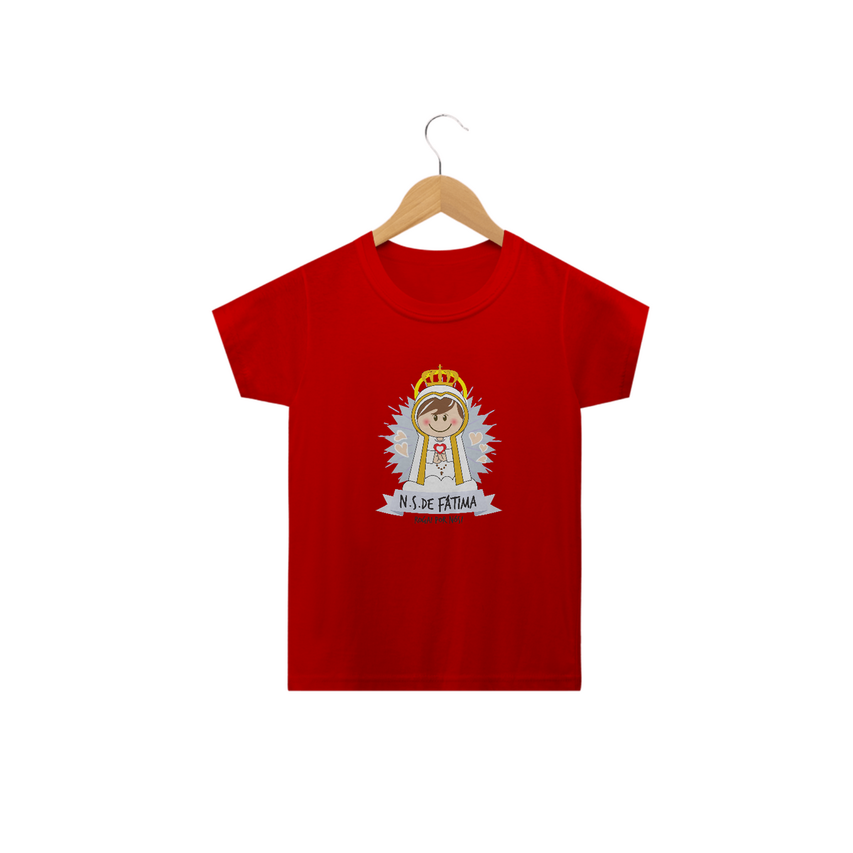 Nome do produto: Camiseta Infantil Coleção Santinhos N.S. de Fátima
