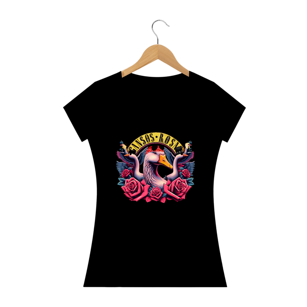 Nome do produto: Camiseta Gansos Rosas Feminina