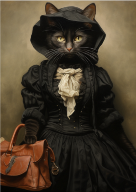 Gata Preto com Bolsa Marrom: Elegância Felina