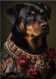 Rottweiler Elegante: Colar de Pérolas e Rosas