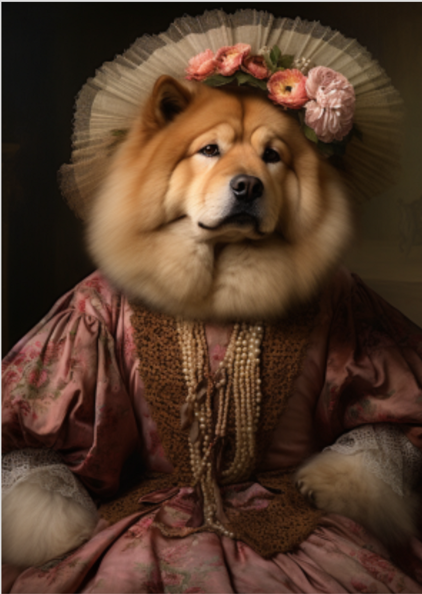 Nome do produto: Chow Chow Elegante em Vestido de Gala