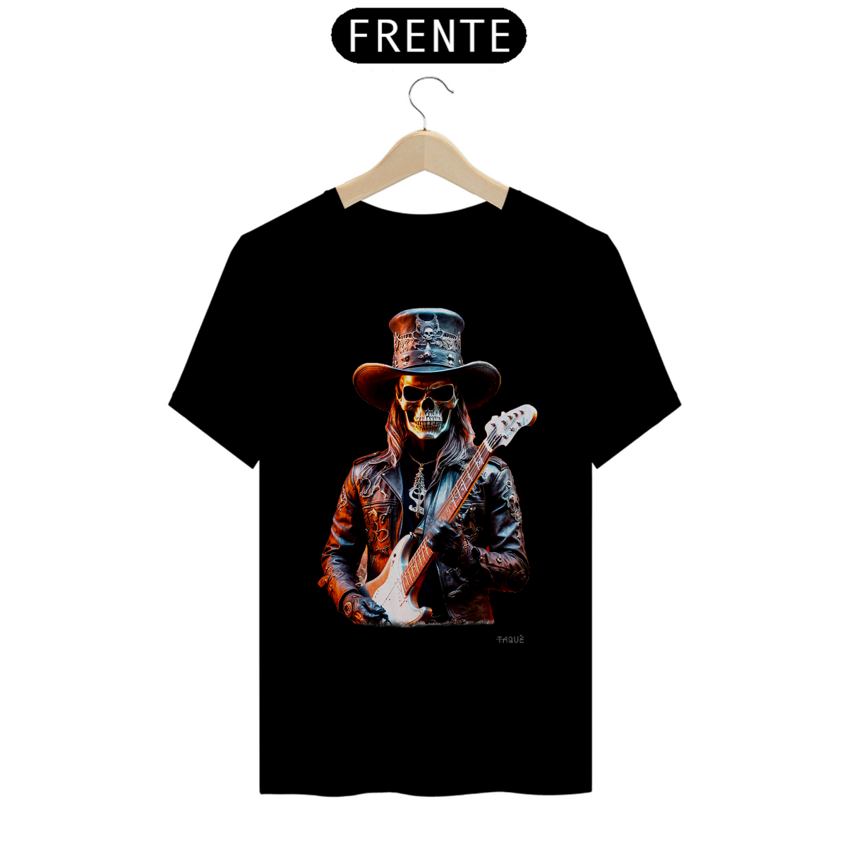Nome do produto: Camiseta Taquê Caveira Guitarrista