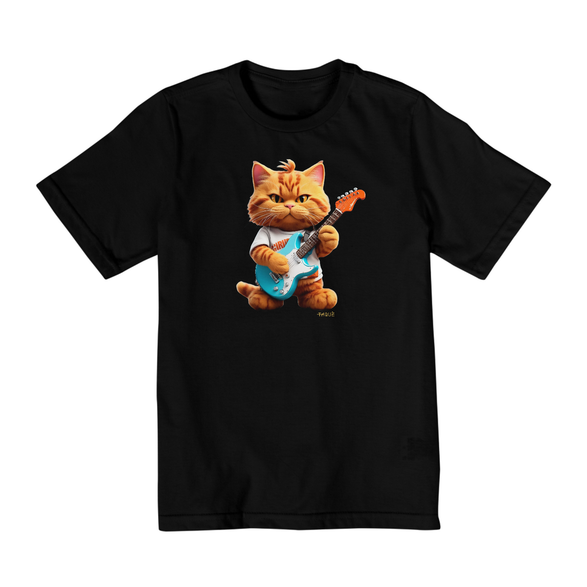 Nome do produto: Camiseta Infantil (10 a 14) - Gatinho Roqueiro