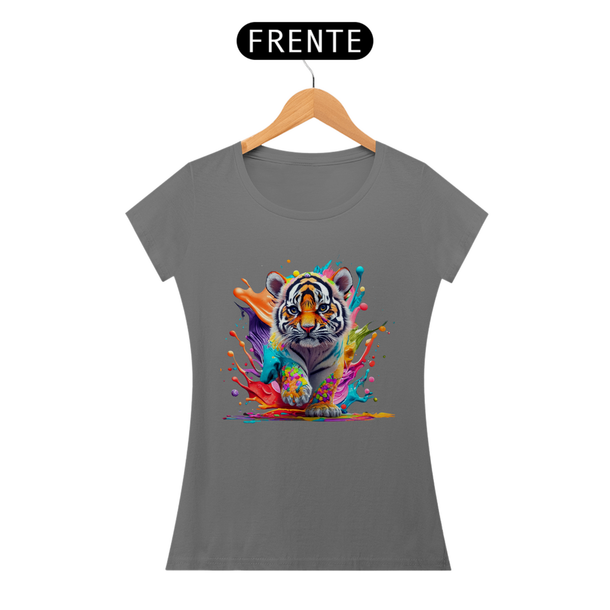 Nome do produto: CAMISETA BABY LONG ESTONADA, COLORFUL TIGER