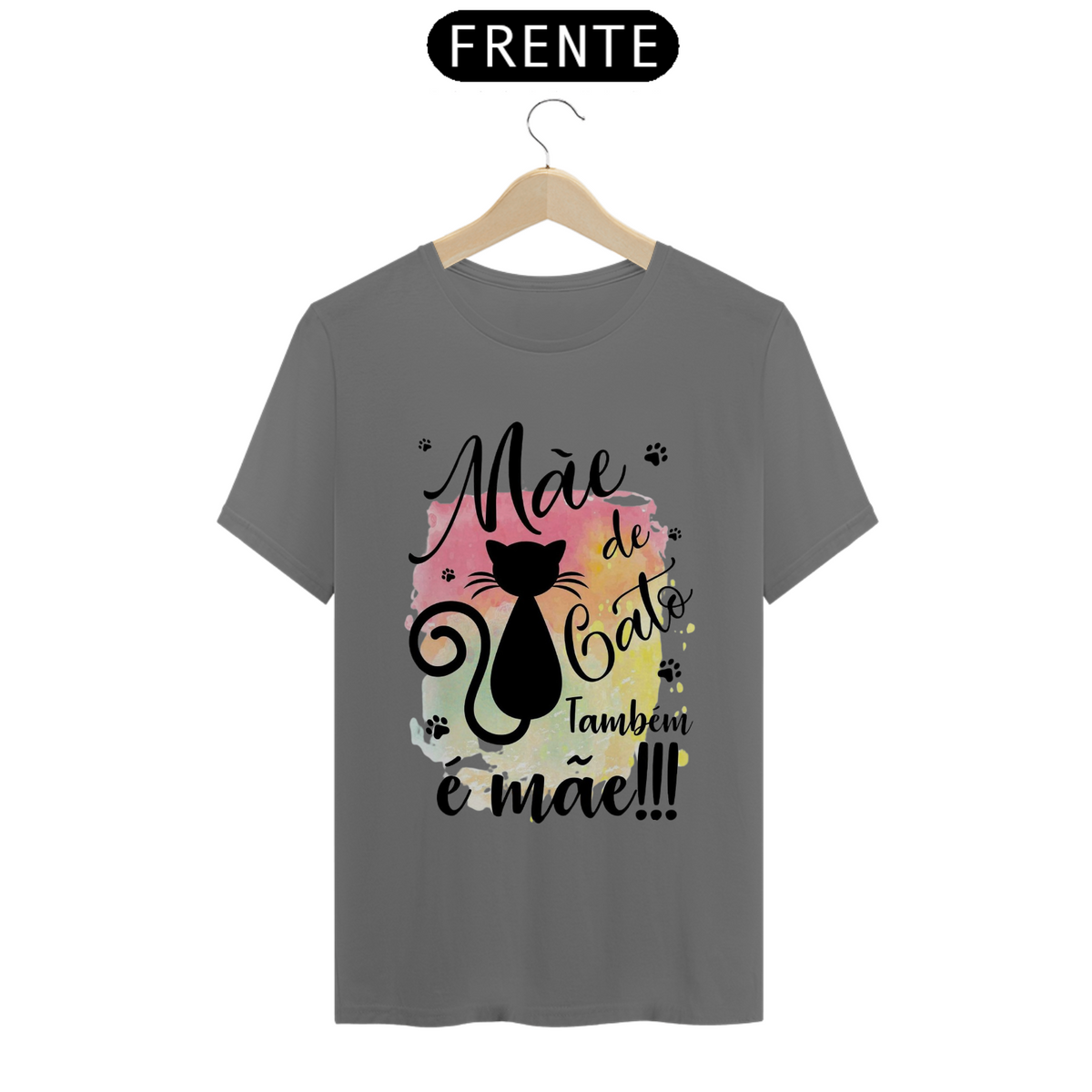 Nome do produto: CAMISETA T-SHIRT ESTONADA, MÃE DE GATO TAMBÉM E MÃE