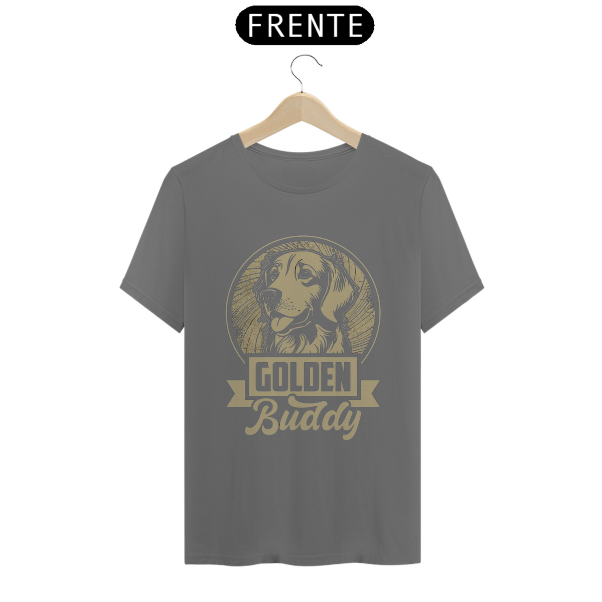 Nome do produto: CAMISETA T-SHIRT ESTONADA DOG, GOLDEN BUDDY