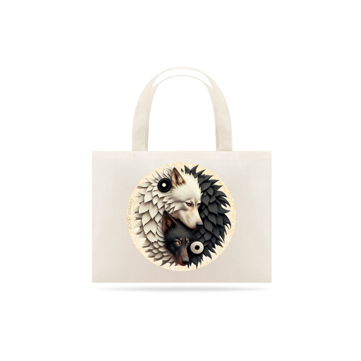 Nome do produto: ECO BAG GRANDE CRU, WOLF YIN YANG, 100% ALGODAO, MEDIDA 40X35CM