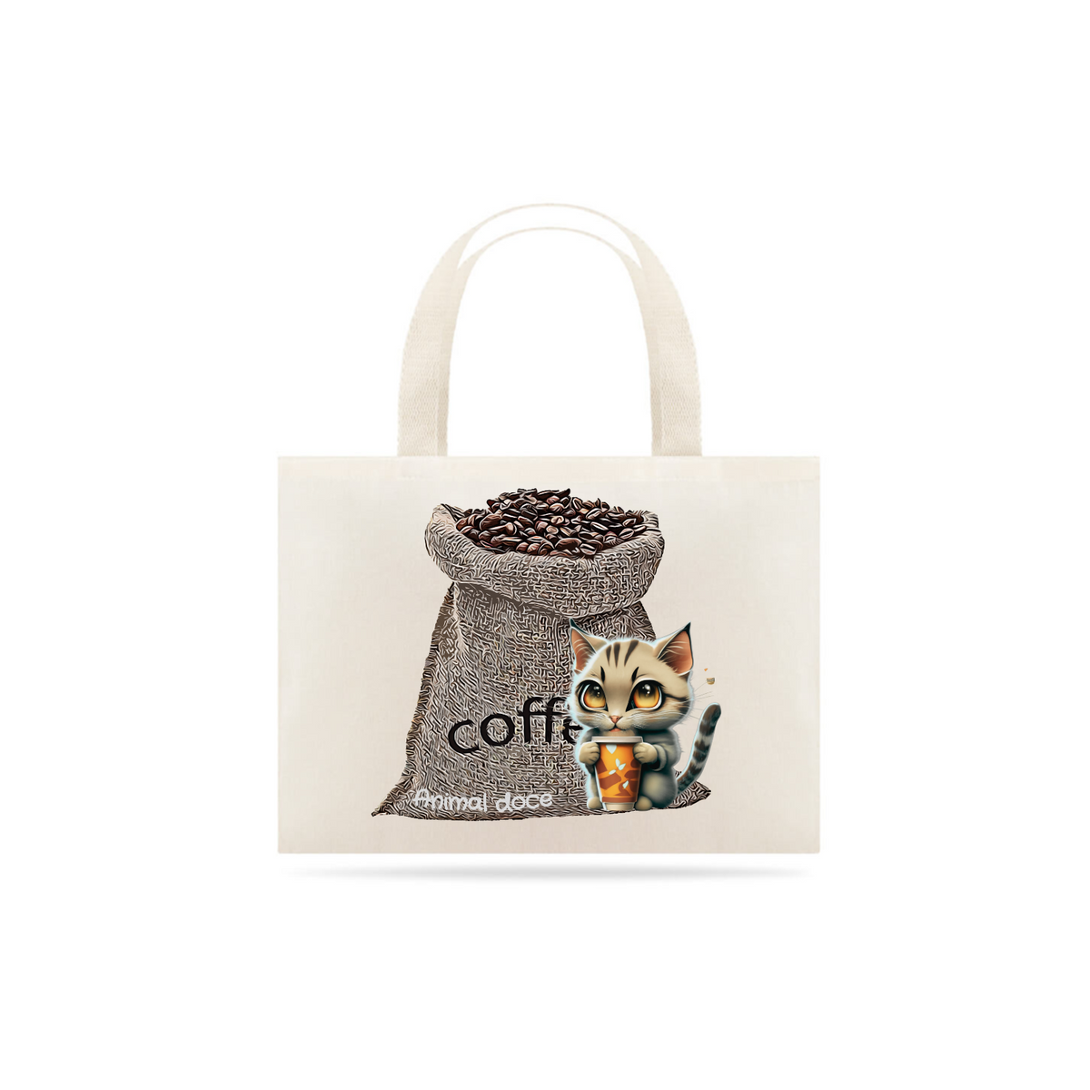 Nome do produto: ECOBAG GRANDE CRU, 100% ALGODAO, GATINHO C/ COFFEE