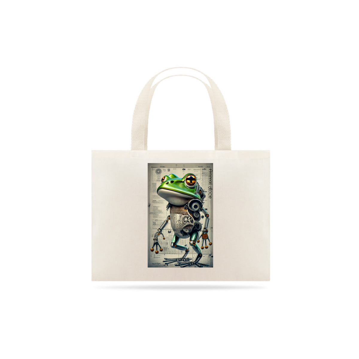 Nome do produto: ECOBAG GRANDE CRU, ROBOTIC FROG, 100% ALGODAO