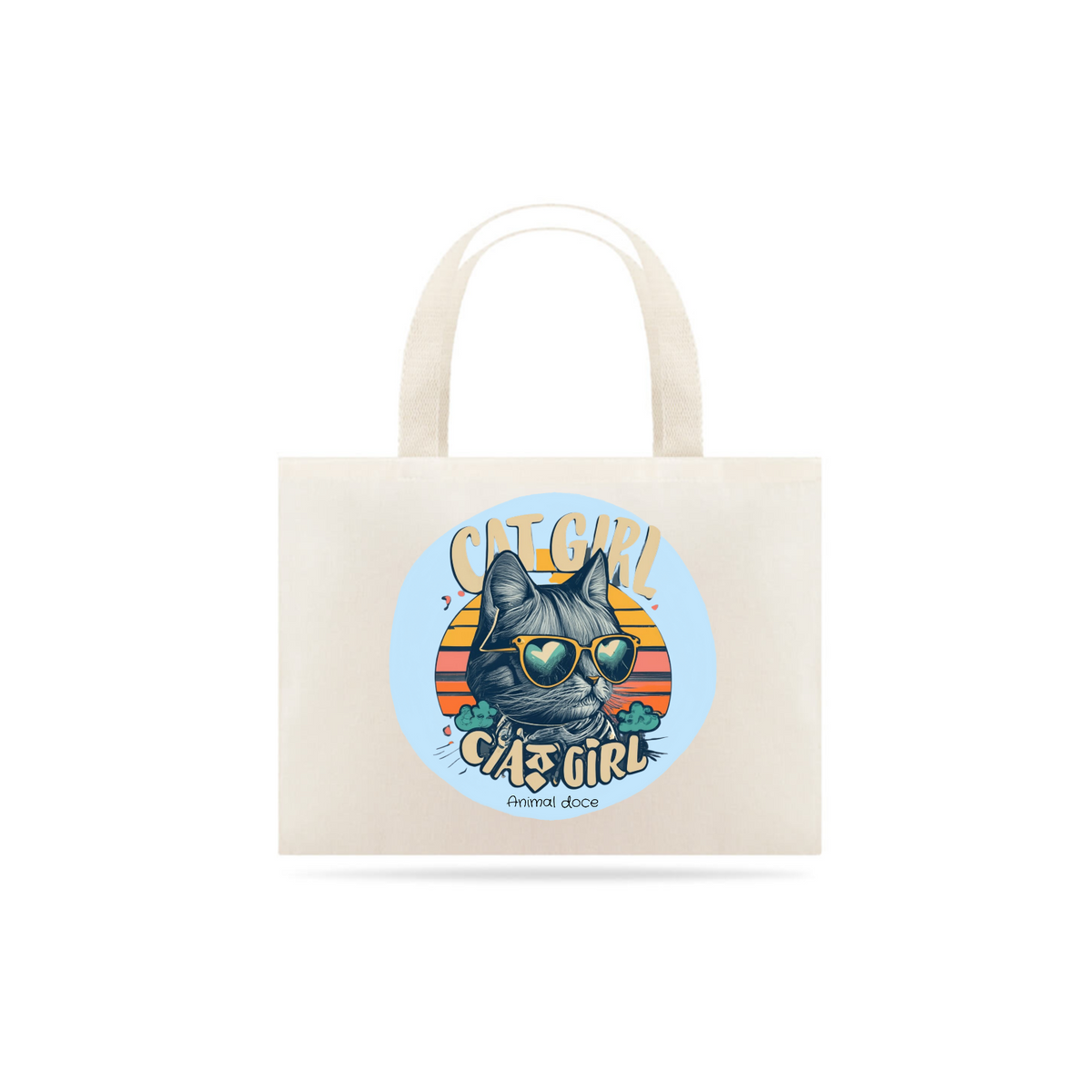 Nome do produto: ECOBAG GRANDE CRU, CAT GIRL, 100% ALGODAO