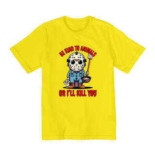 Nome do produtoCAMISETA QUALITY INFANTIL, DOG LINHA FILME JASON BE KIND TO ANIMALS, SEXTA FEIRA 13-2 A 8 ANOS