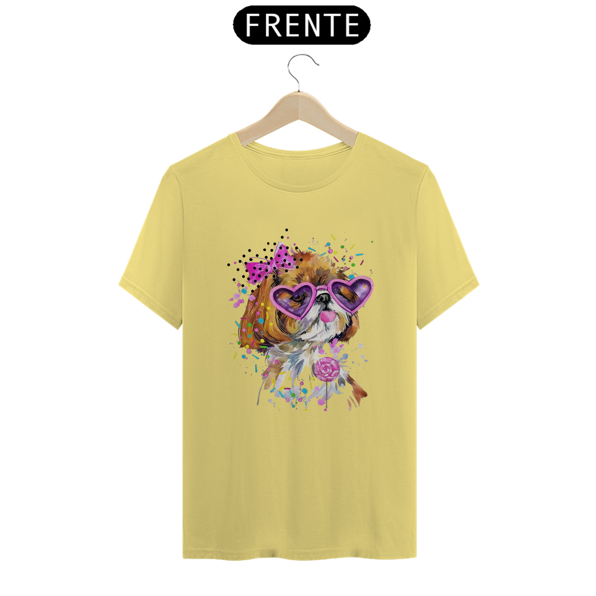 Nome do produto: CAMISETA T-SHIRT ESTONADA, DOG SHIH-TZU FASHION