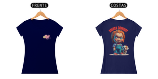 Nome do produtoCAMISETA BABY LONG QUALITY DOG FRENTE E COSTAS, LINHA FILME CHUCKY BRINCA COMIGO