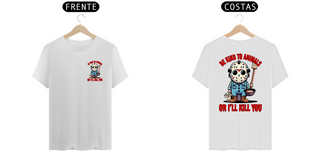 Nome do produtoCAMISETA T-SHIRT PRIME FRENTE E COSTAS DOG, LINHA FILME JASON BE KIND TO ANIMALS, SEXTA FEIRA 13