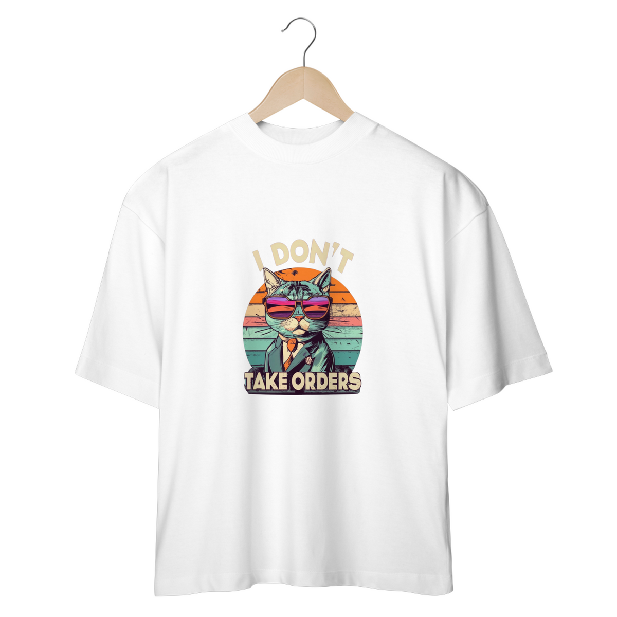 Nome do produto: CAMISETA OVERSIZED, CAT I DON´T TAKE ORDERS