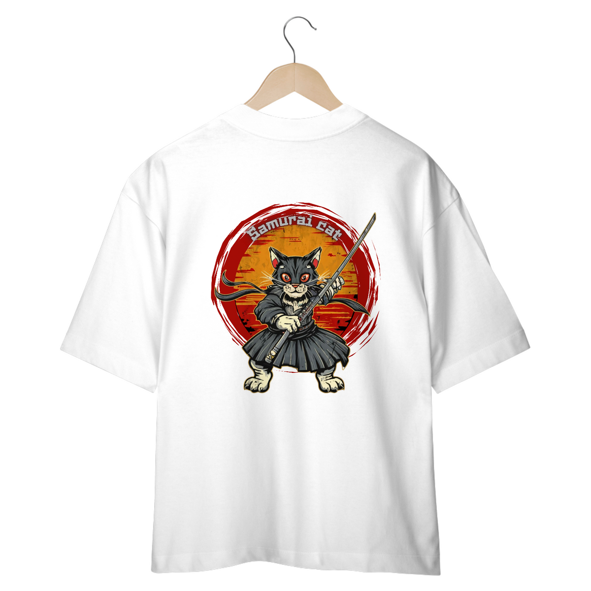 Nome do produto: CAMISETA OVERSIZED COSTAS, SAMURAI CAT