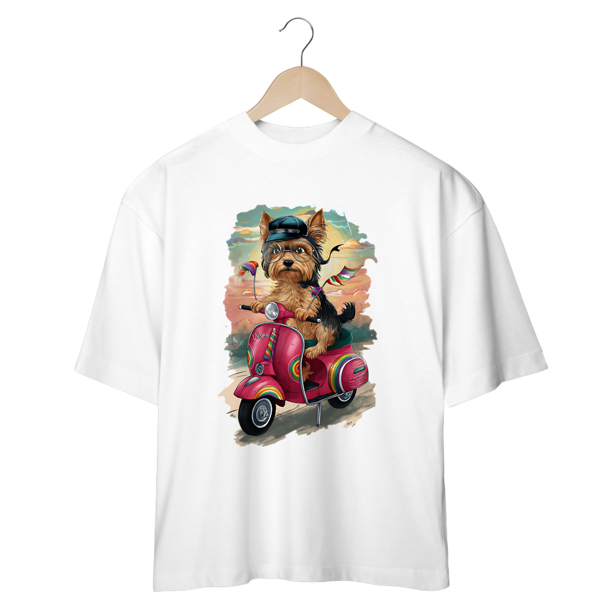 Nome do produto: CAMISETA OVERSIZED, DOG YORKSHIRE VESPA