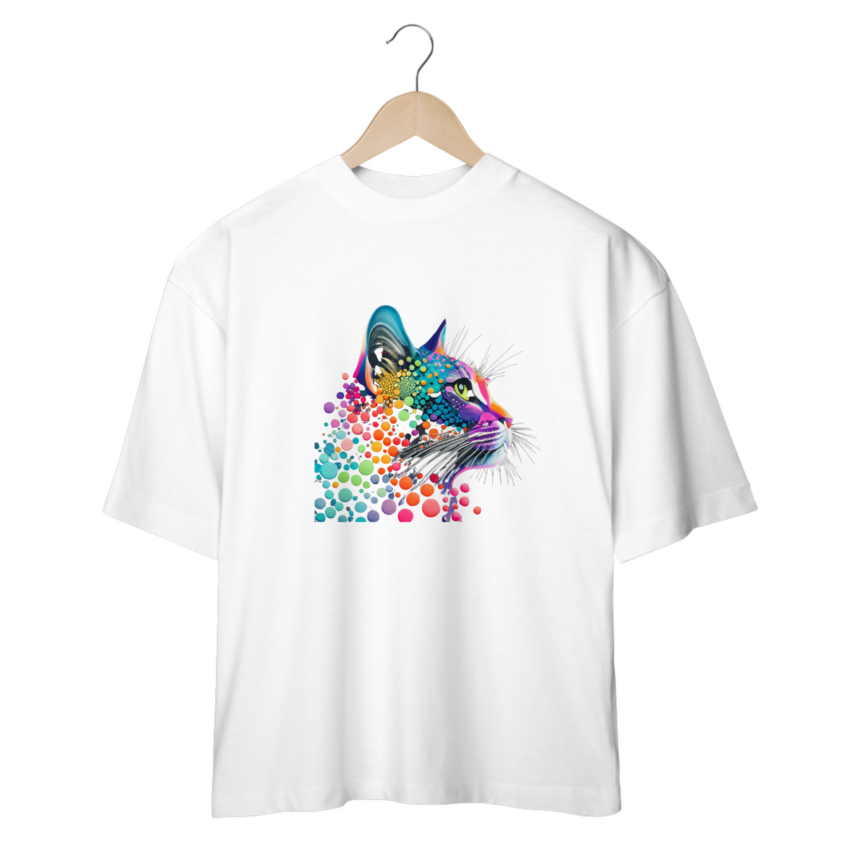 Nome do produto: CAMISETA OVERSIZED, COLORFUL CAT