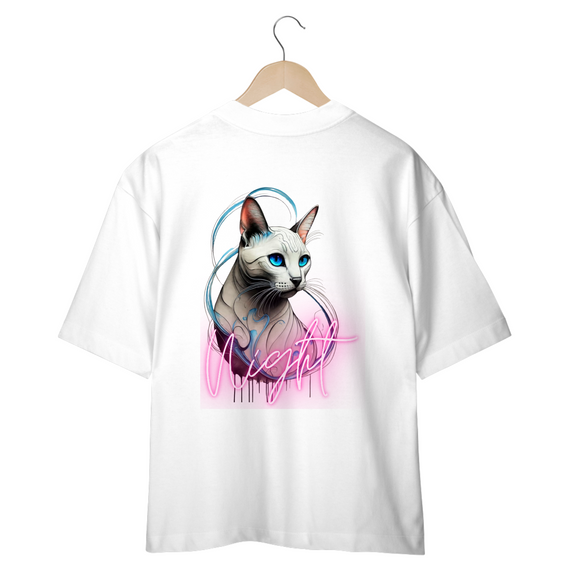 CAMISETA OVERSIZED COSTAS, CAT NIGHT