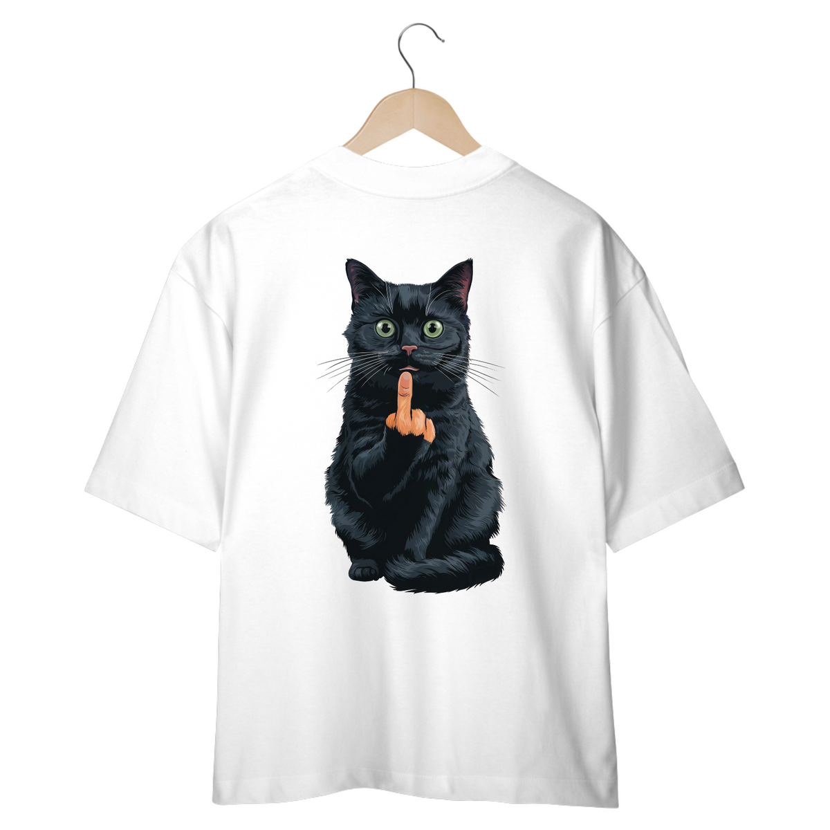 Nome do produto: CAMISETA OVERSIZED COSTAS, BLACK CAT FINGER