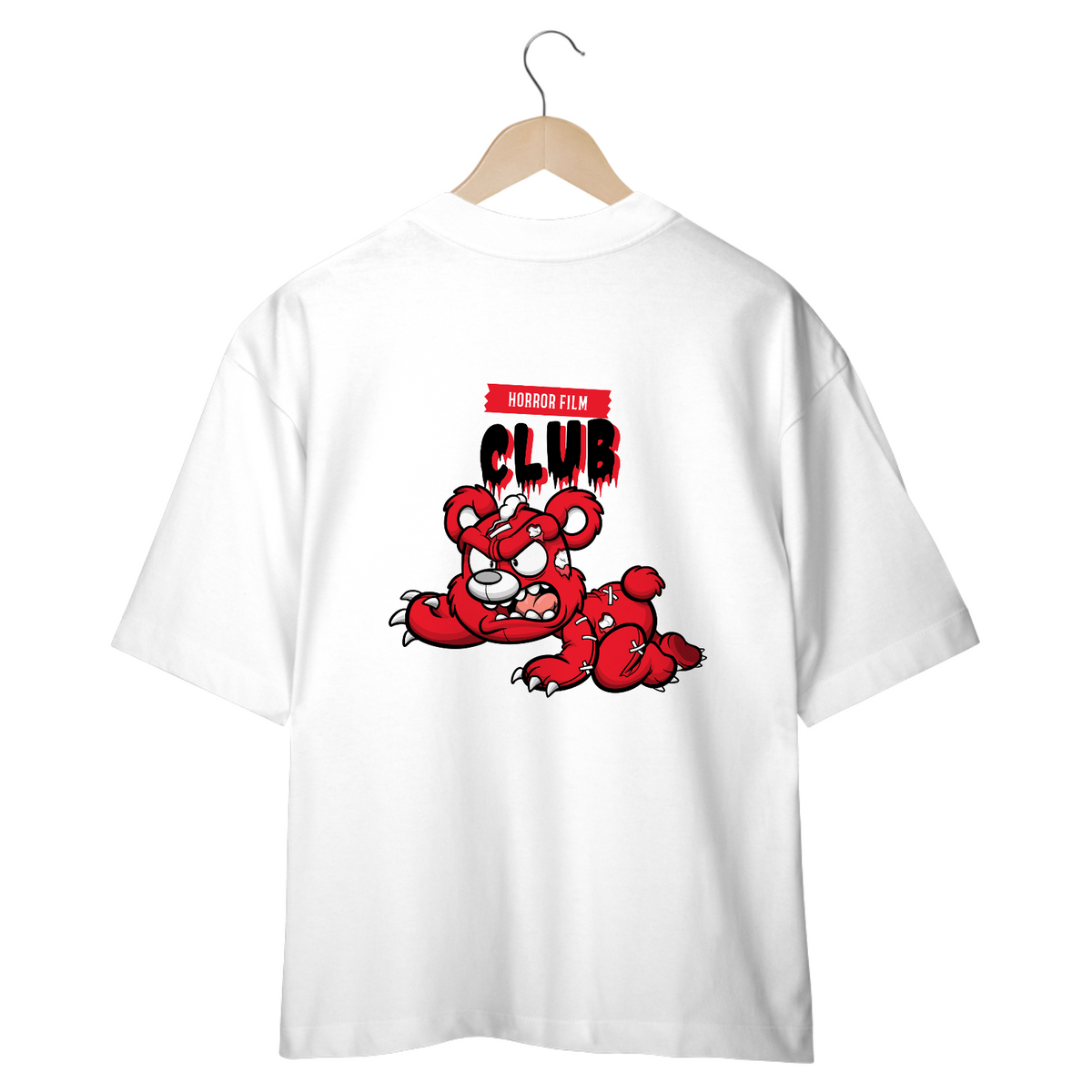 Nome do produto: CAMISETA OVERSIZED COSTAS, URSINHO PYSCHO HORROR FILM CLUB 