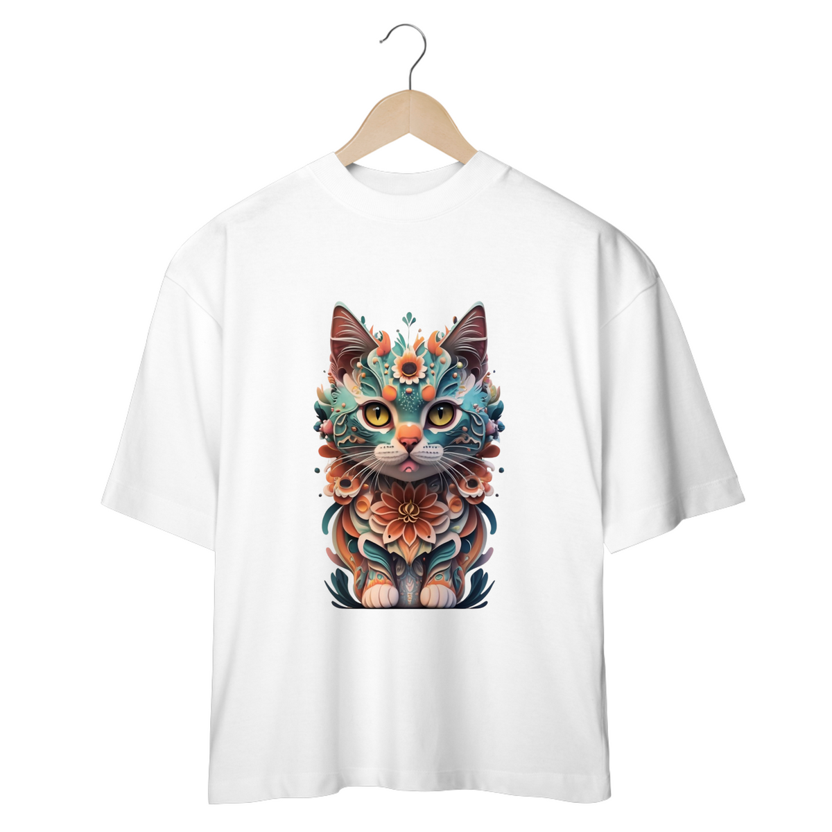 Nome do produto: CAMISETA OVERSIZED, CAT COLORFUL