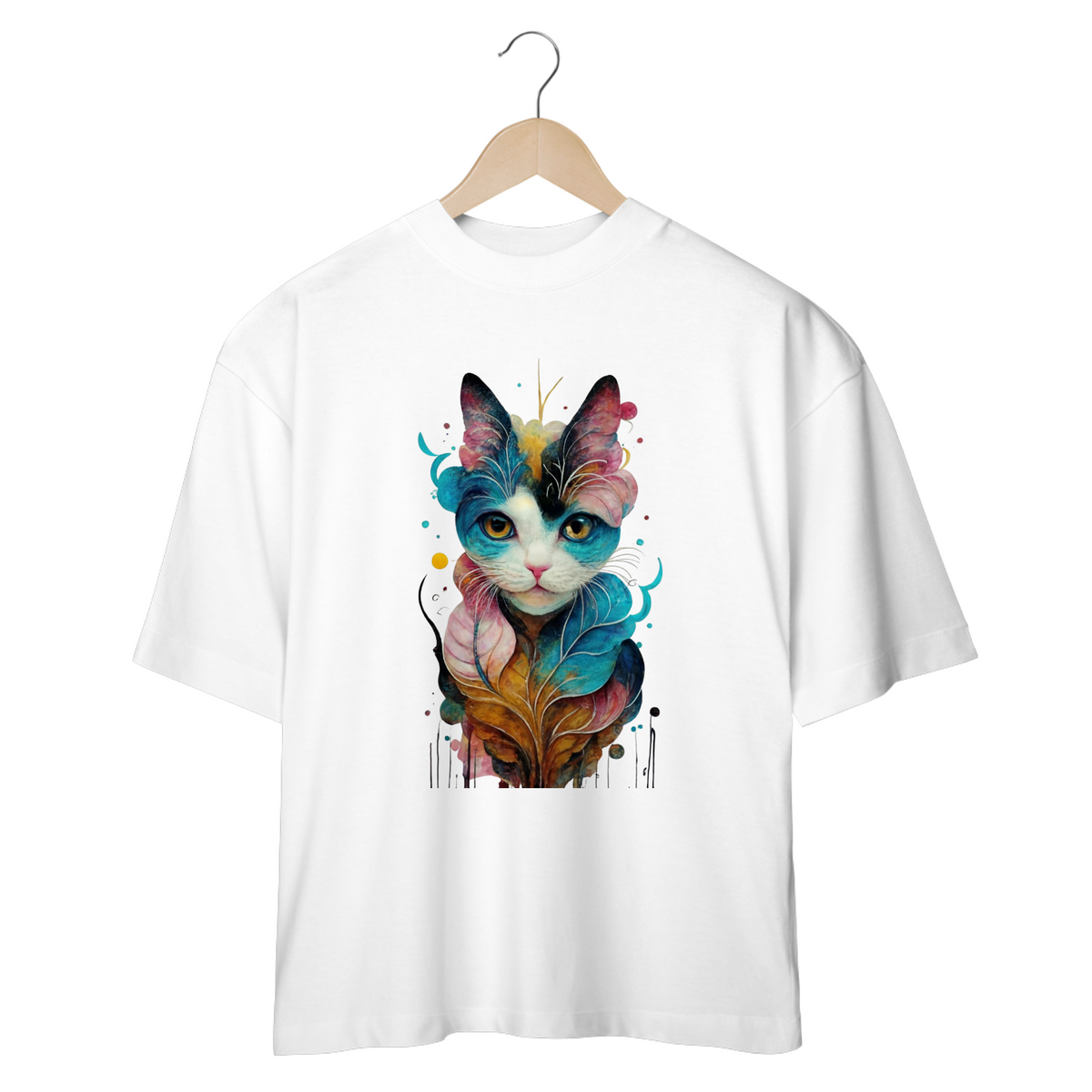 Nome do produto: CAMISETA OVERSIZED, COLORFUL CAT