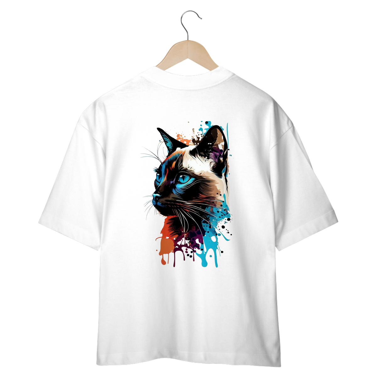 Nome do produto: CAMISETA OVERSIZED COSTAS, CAT COLORFUL