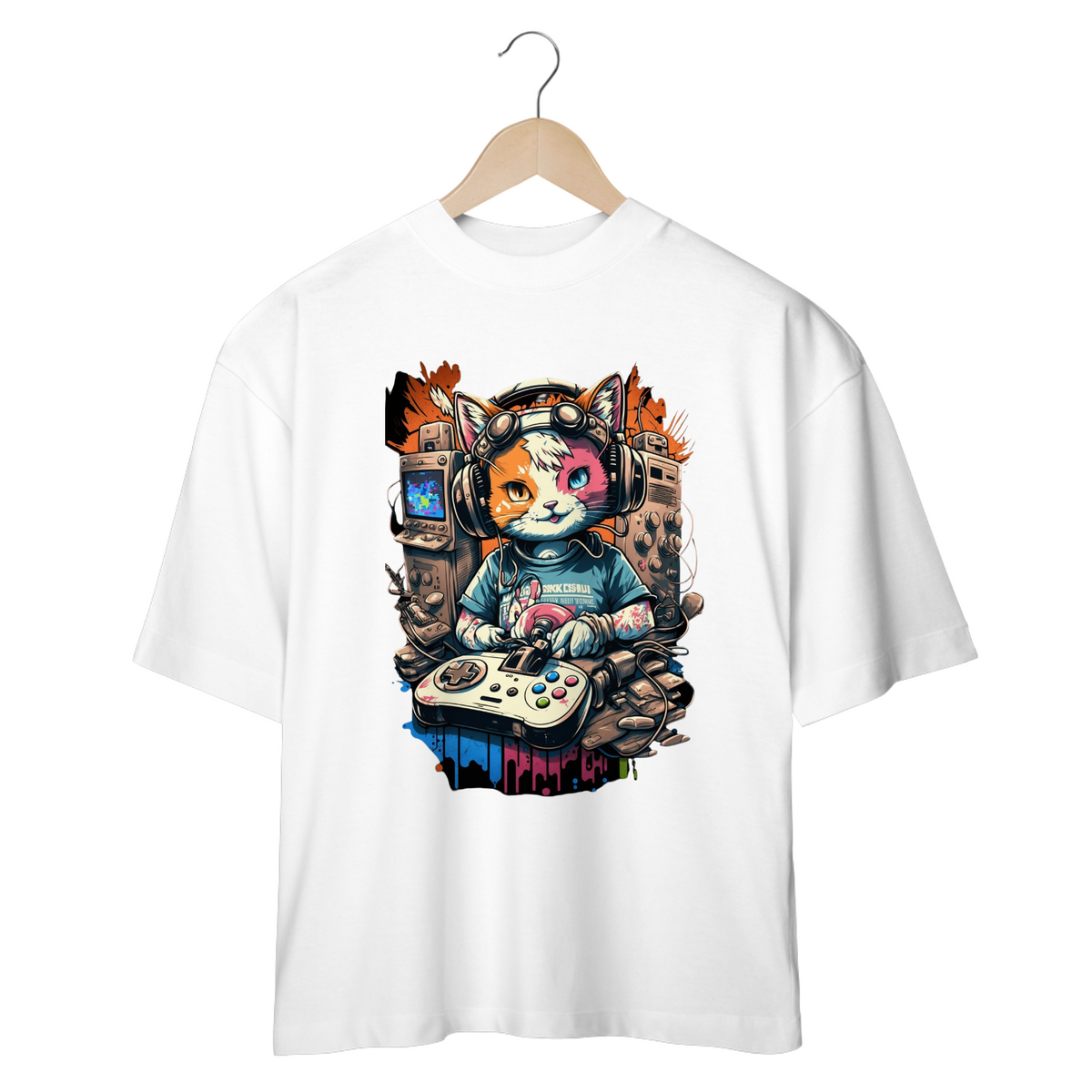 Nome do produto: CAMISETA OVERSIZED, CAT GAME