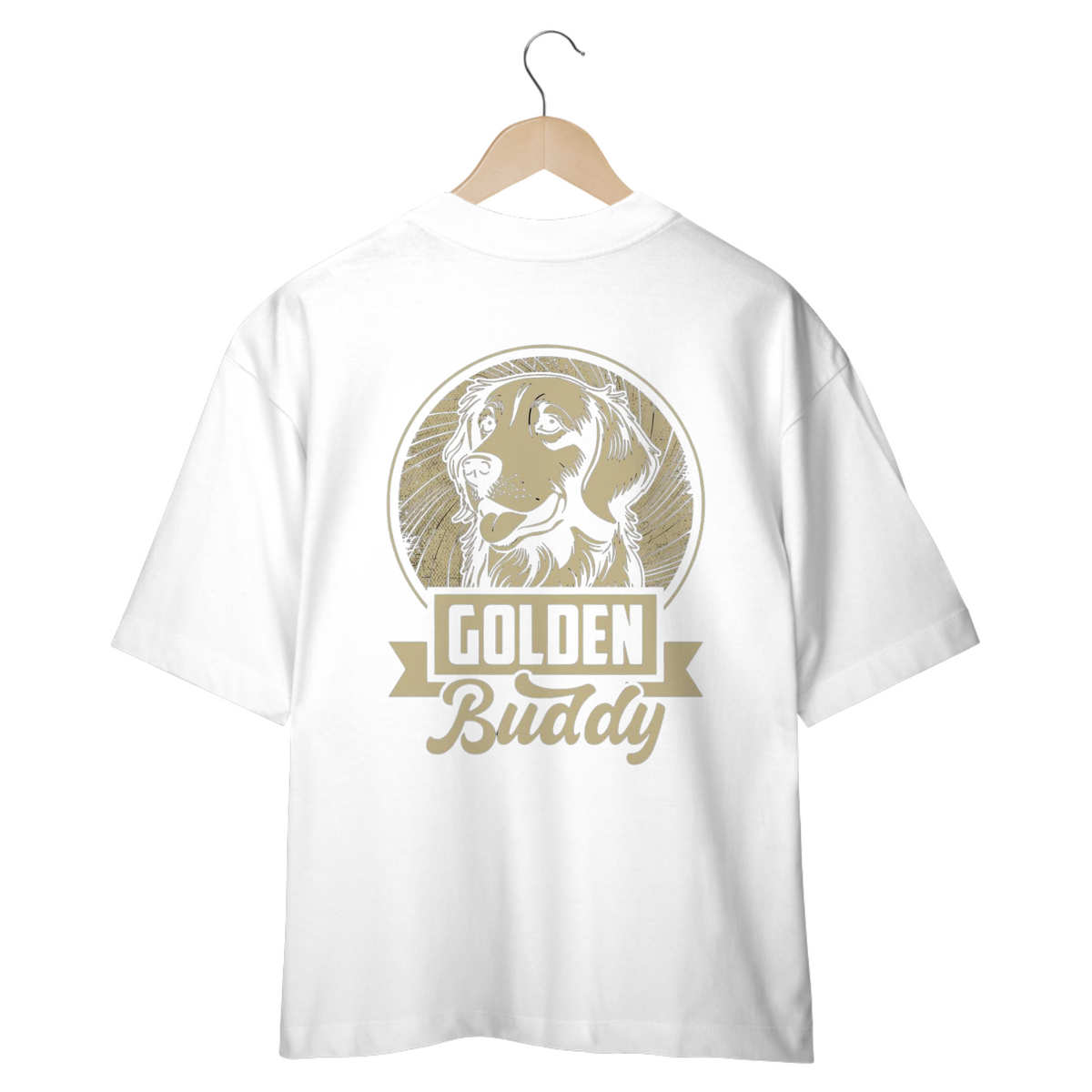 Nome do produto: CAMISETA OVERSIZED COSTAS DOG, GOLDEN BUDDY