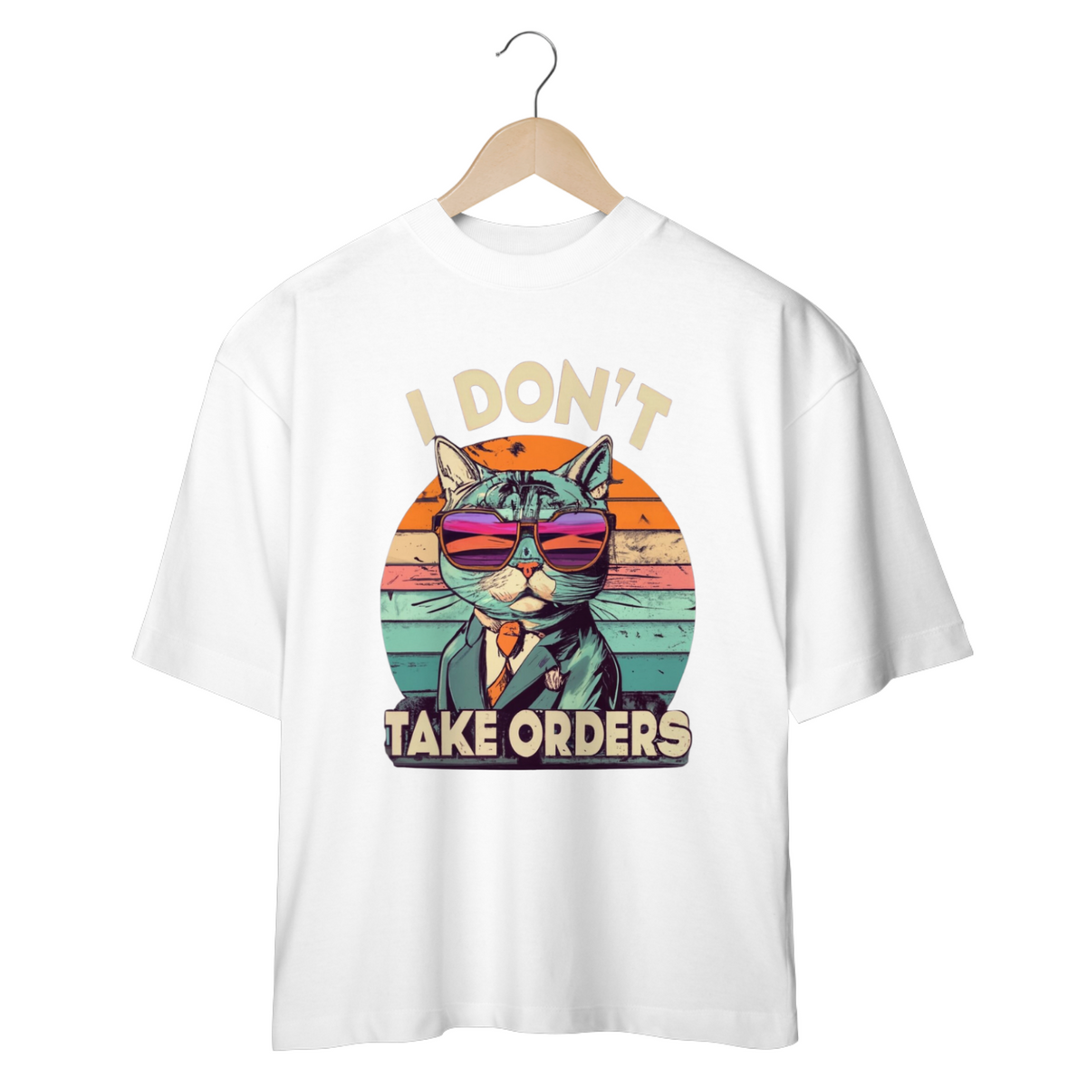 Nome do produto: CAMISETA OVERSIZED, CAT I DON´T TAKE ORDERS