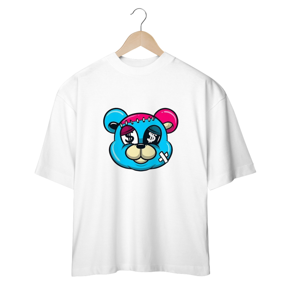 Nome do produto: CAMISETA OVERSIZED, URSO NEVER GIVE UP 